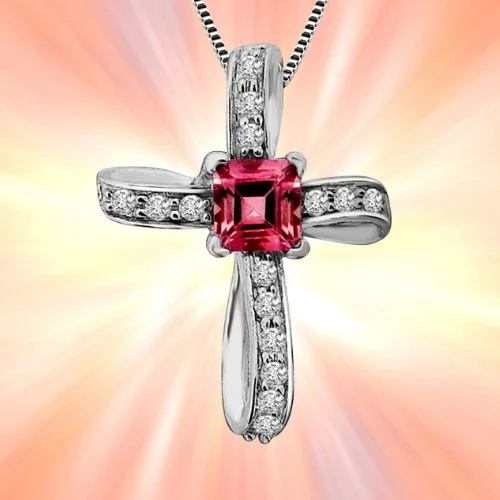 Every Women Dream 0.41cts Beautiful Real Pink Tourmaline And Clean White Diamond 14kt White Gold Pendant (P1348)