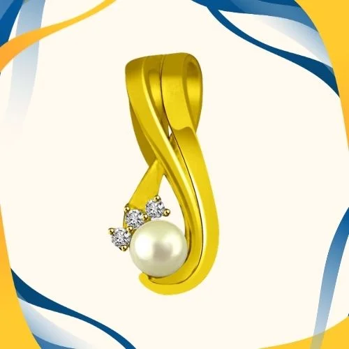 Real Diamond & White Button Pearl Gold Pendant (P826)