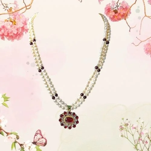 Dazzling Real Diamond, Pearl & Gemstone Pendant with Necklace (P84)