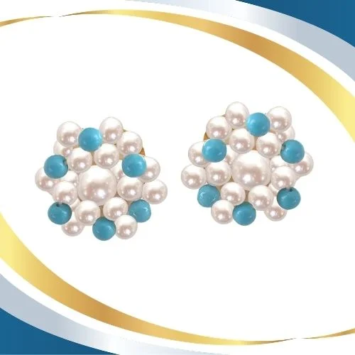 Turquoise Pearl Magic - Real Freshwater Pearl & Turquoise Beads Kuda Jodi Earring for Women (SE18)