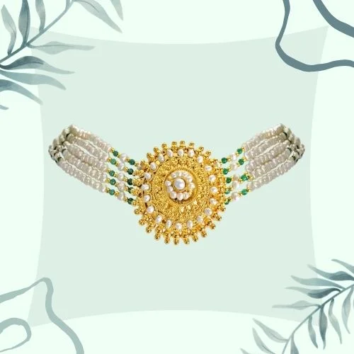 Joyance - Round Gold Plated Pendant, Real Freshwater Pearl & Green Onyx Beads Necklace for Women (SN10)
