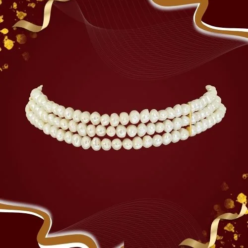 Pearl Bliss: Freshwater Button Pearl 3 Line Necklace (SN1098)