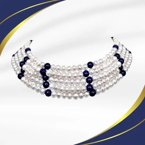 Celestial Whispers – Moonlit Dreams Pearl & Lapis Choker (SN68)
