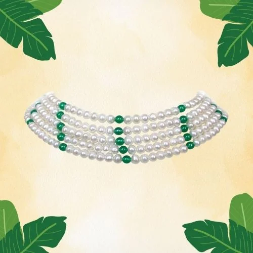 Whispering Elegance - Enchanted Garden Pearl & Green Onyx Choker (SN82)