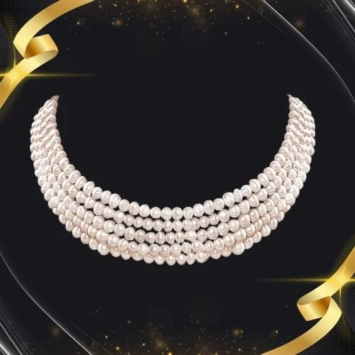 Ethereal Elegance: Quintuple Strand Freshwater Pearl Choker (SP77)