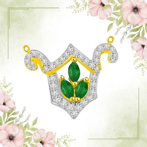 0.41cts Marquise Emerald & Diamond Gold Pendant (DN367)