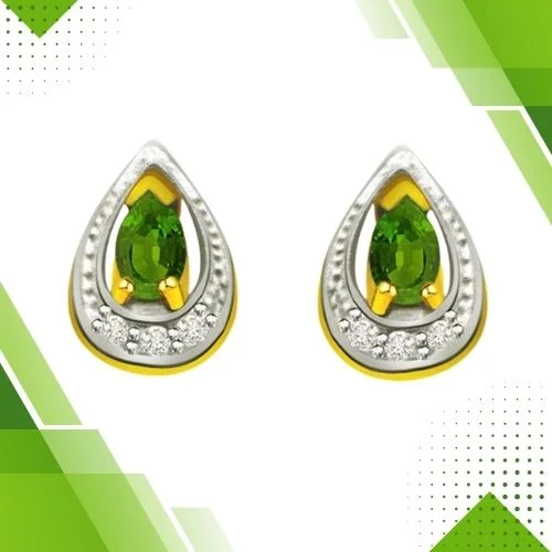 Greenery In Moon Night 0.12cts Diamond & Emerald 18kt Gold Earrings (ER297)
