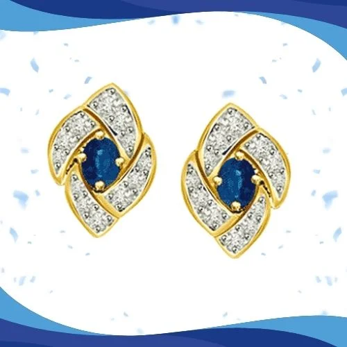 0.54cts Fine Oval Sapphire and Diamond Earring (ER366)