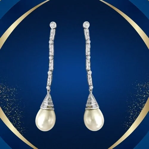 Beauty Showering in the Ears Real Diamond & South Sea Pearl Earrings (ER435)