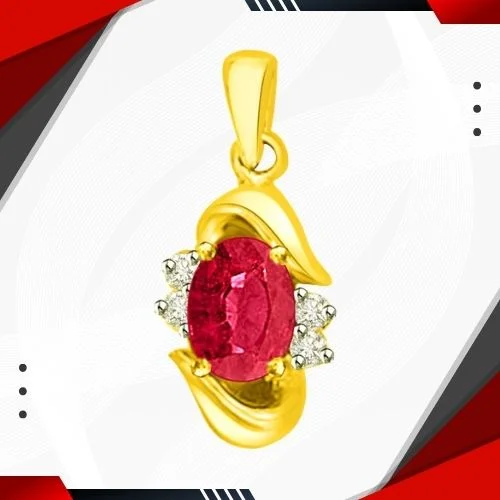 Stunning Red Ruby And Real Diamond Pendant In Yellow Gold (P1085)