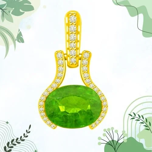 Ravishing Green 1.40 TCW Real Emerald And Diamond Pendant In Yellow Gold (P1137)