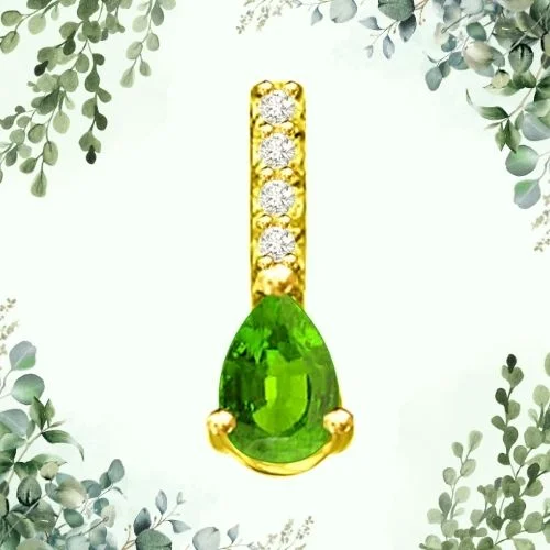 Fairy's Touch 0.31 TCW Real Emerald And Diamond Pendant In Yellow Gold (P1149)