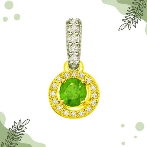 Shining Princess 0.80 TCW Two Tone Pendant Of Real Emeralds And Diamonds (P1155)