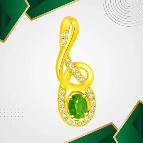 Twinkling Dew Drops 0.40 TCW Real Emerald And Diamond Pendant In Yellow Gold (P1174)