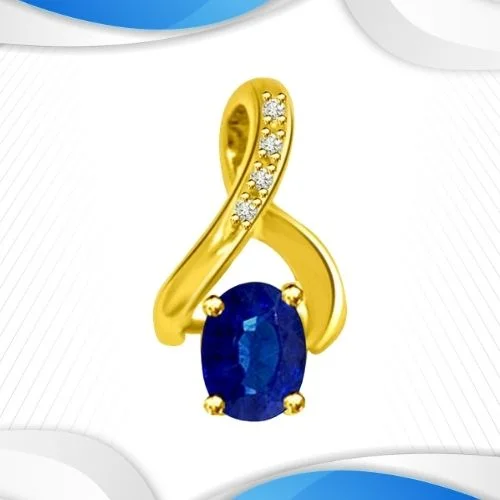 Twist Of Fate : Real Blue Real Sapphire & Diamond 18kt Yellow Gold Pendant For Her (P1292)