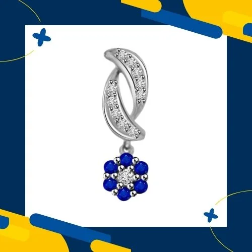 Hanging Flower Real Blue Sapphire & Diamond Hanging Flower With Diamond Petals 14kt Pendant (P1297)