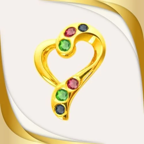 Floral Radiance - Real Ruby, Emerald & Sapphire 18kt Yellow Gold Pendant (P154)