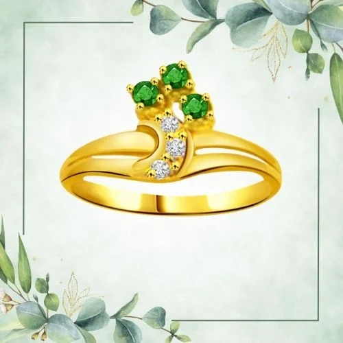 Floral Emerald 0.06cts Diamond & Emerald Gold Ring (SDR1058)