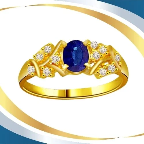 0.22cts Real Diamond & Blue Sapphire Gold Ring (SDR1167)