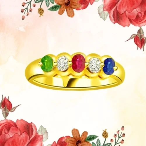 0.06cts Real Diamond Ruby Emerald & Sapphire Gold Ring (SDR1311)