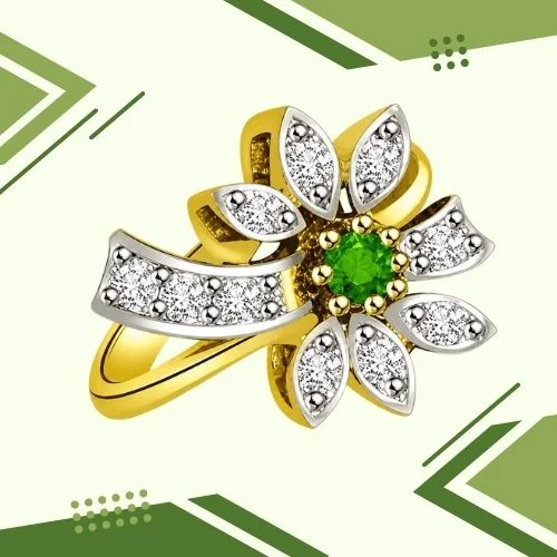 0.34cts Flower Shaped Real Diamond & Emerald Ring (SDR1576)