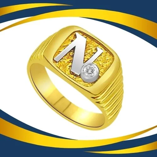 N Shape Two Tone Gold Solitaire Real Diamond Ring (SDR1651)