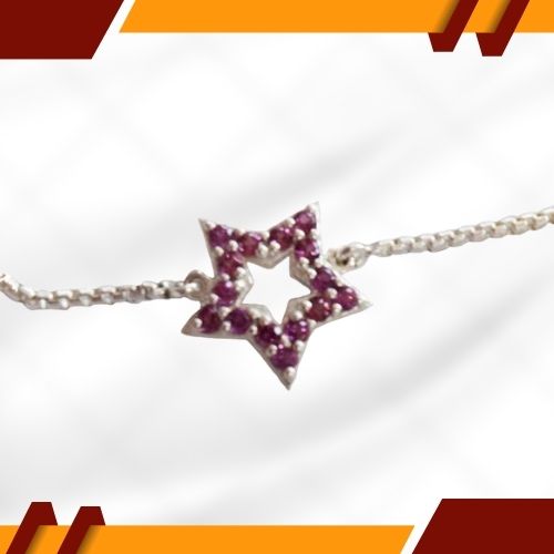 Real Pink Round Rhodolite Star Sterling Silver Bracelet for Women and Girls (SLBR18)