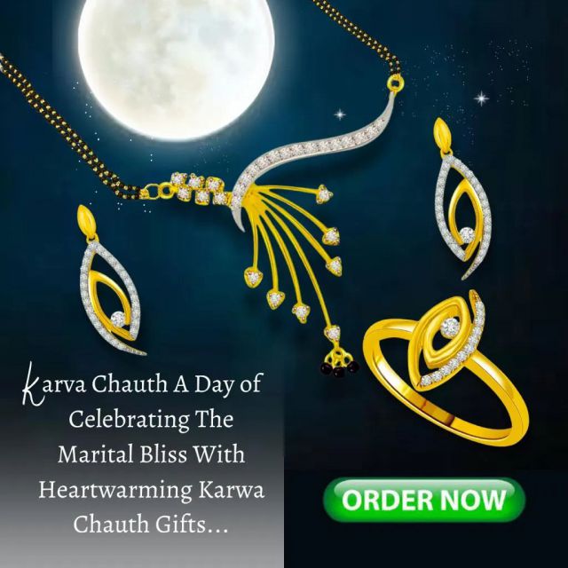 Happy Karwachauth!
.
.
A day of celebrating the marital bliss with heartwarming Karwachauth gifts! 
.
Celebrate with us! 
.
.
.
#karwachauth
#karwachauthspecial #karwachauthlook #diamondring #diamondjewelry #moon #chand #sunset