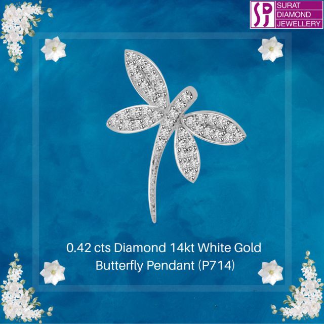 🦋 Show your affection with a dazzling symbol of love! ✨✨

Introducing our exquisite Butterfly Pendant, adorned with 42 shimmering diamonds totaling 0.42 cts. 💎💎 This captivating piece is expertly crafted in 14kt white gold, weighing 3.000 gms, radiating elegance and beauty.

Imagine the graceful flutter of a butterfly's wings, symbolizing the transformative power of love. This pendant encapsulates that enchanting spirit, capturing the essence of your emotions and preserving them in a timeless treasure. 😍💕

Each diamond, carefully selected for its brilliance, boasts a radiant I/J color and a sparkling VS clarity. It reflects the purity and clarity of your feelings, adding an irresistible charm to your ensemble. ✨💖

With a pendant height of 3.00 cms, this masterpiece beautifully dances on your neckline, drawing admiration from all who gaze upon it. It's more than just jewelry; it's a work of art that tells your unique love story. 💫🌟

Now is the perfect time to make your move and surprise your loved one with this extraordinary gift. 💝✨ Let your affection soar to new heights as you present this Butterfly Pendant, symbolizing the everlasting bond you share. 💑💞

Don't miss out on this opportunity to create a magical moment. 🌠🌠 Engage with us in the comments below, and let us help you find the perfect piece that captures the essence of your love story. ❤️✉️ 

Click on : https://www.suratdiamond.com/pendants/butterfly-diamond-14k-diamond-pendants.aspx

✨✨ #LoveStoryJewels #ButterflyPendant #SymbolOfLove #DazzlingDiamonds