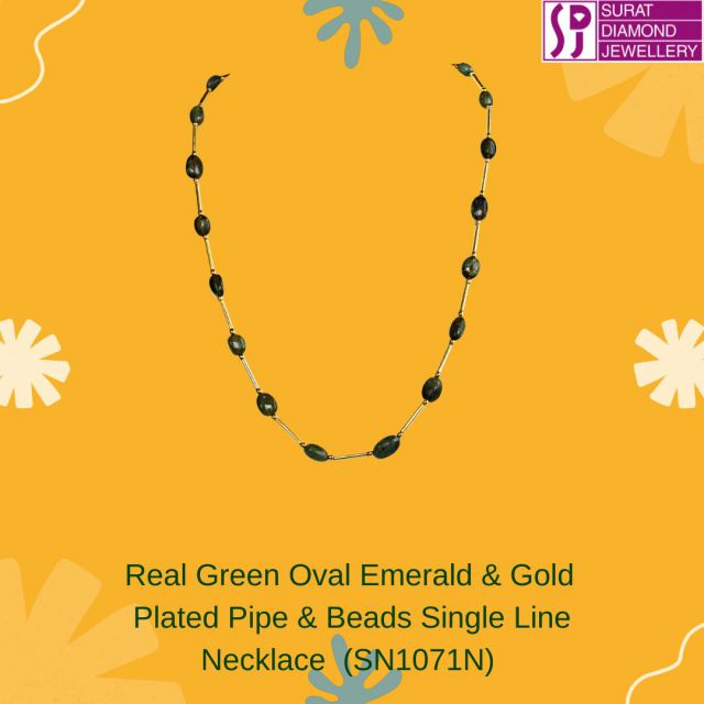 "Unleash Your Inner Elegance with Our Stunning Emerald & Gold Necklace!"

Imagine the allure of genuine oval emeralds gracing your neck, accented with gleaming gold-plated beads! Intricately designed and crafted, this 18-inch necklace featuring a whopping 36.624 cts of emerald weight is the epitome of sophistication and timeless style. Not just a piece of jewellery, but a conversation starter that expresses your unique taste. Nervous about the perfect gift? Our exquisite necklace is the ultimate choice for the discerning jewellery lover. With this exclusive piece, you're not just wearing a necklace, you're wearing an emotion, a mood, a statement.

So why wait? Revel in the elegance of emeralds and gold. Transform your look or gift someone a memory that lasts a lifetime.

Call to Action:
"Click 'Shop Now' to Indulge in Elegance! Limited Stock, Don't Miss Out!" 

Click on : https://www.suratdiamond.com/necklaces/real-natural-oval-emerald-necklace-SN1071N.aspx