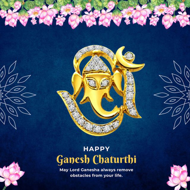 He symbolizes creativity and is the perfect gift to keep on your work or study desk. Let this ganesh set in Om diamond pendant bless you every moment. Ganesh Set In Om Diamond Pendant. 

Diamond Pcs: 30 pcs  Diamond Wt: 0.37 cts  Diamond Color: I/J  Diamond Clarity: VS  Gold Wt: 2.650 gms  Gold Purity: 18kt  Dimensions: 2.20 x 1.60 cms 
So go ahead, show your affection and remember, love never counts the cost and never delays in expression. BUY NOW!! 

Click on = https://www.suratdiamond.com/pendants/ganpati-diamond-pendants.aspx