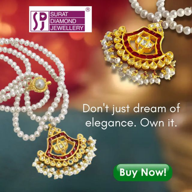 Transform Your Style: Embrace Timeless Elegance with the Jadtar Diamond Pendant

Ever dreamt of wearing a piece of art? The "Jadtar Diamond Pendant (P81)" is your dream come true. Crafted with 2.00 cts of radiant diamonds and set in 7.000 gms of pure 18kt gold, this pendant isn't just jewelry—it's a statement. A statement of grace, strength, and unparalleled elegance that whispers tales of beauty with every glance.

Why settle for ordinary when a world of extraordinary elegance awaits? Each diamond in the Jadtar Pendant speaks volumes, not just of luxury, but of a beauty forged under pressure, emerging as a beacon of enduring brilliance. This pendant promises not just visibility but a bold statement of elegance that dances between light and shadow.

Whether it's lighting up your evening wear or adding a luxurious touch to your daily outfit, the Jadtar Pendant knows no bounds. Accompanied by a necklace of real freshwater pearls, it's not just an accessory; it's an embrace of pure grace.
Don't just dream of elegance. Own it.

BUY NOW and let the Jadtar Diamond Pendant redefine the essence of beauty in your life. Discover how this masterpiece can transform your style and become a key to a world where luxury and beauty intertwine.

The journey to elegance doesn't end here. Explore our collection for matching pieces that elevate your style to a full suite of sophistication. "Discover your perfect match now."

Click on : https://www.suratdiamond.com/jewellery-set/jadtar-diamond-diamond-jewellery-set.aspx