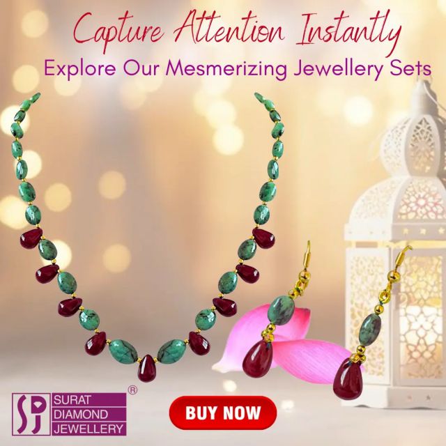 🌟 Elevate Your Style with Emeralds & Rubies! 🌟

Transform your look from ordinary to extraordinary with our breathtaking jewellery sets! 💎✨ Indulge in the allure of genuine oval green emeralds and fiery red ruby beads that exude sophistication and charm. Whether you're stepping out for a special occasion or adding a touch of luxury to your everyday ensemble, our collection has something for every style.

👑 Make a Statement with SN675: Featuring Real Oval Green Emerald & Drop Red Ruby with Gold Plated Beads, this set is a true showstopper!

💖 Embrace Timeless Elegance with SN691: Let the allure of Real Oval Green Emerald & Red Ruby Beads Necklace Earring Set effortlessly enhance your beauty and confidence.

🌺 Discover Modern Sophistication with SN688: Elevate your style with a twist on classic elegance, featuring Flower Shaped Red Ruby Beads paired with Oval Green Emeralds.

🌿 Connect with Nature's Splendor with SN683: Experience the allure of genuine gemstones in our Real Natural Green Emerald & Drop Red Ruby Necklace & Earring Set. 

Click on : https://www.suratdiamond.com/necklaces/single-line-real-natura-emerald-jewellery-set.aspx

🛍️ Don't miss out! Shop now and adorn yourself in luxury and sophistication. Your perfect jewellery set awaits!
#GlamorousVibes
#JewelJoy
#SparkleSquad
#EnchantingElegance
#RadiantGems
#CharmChic
#GleamAndGlow
#DazzleDiva
#GemstoneGodde